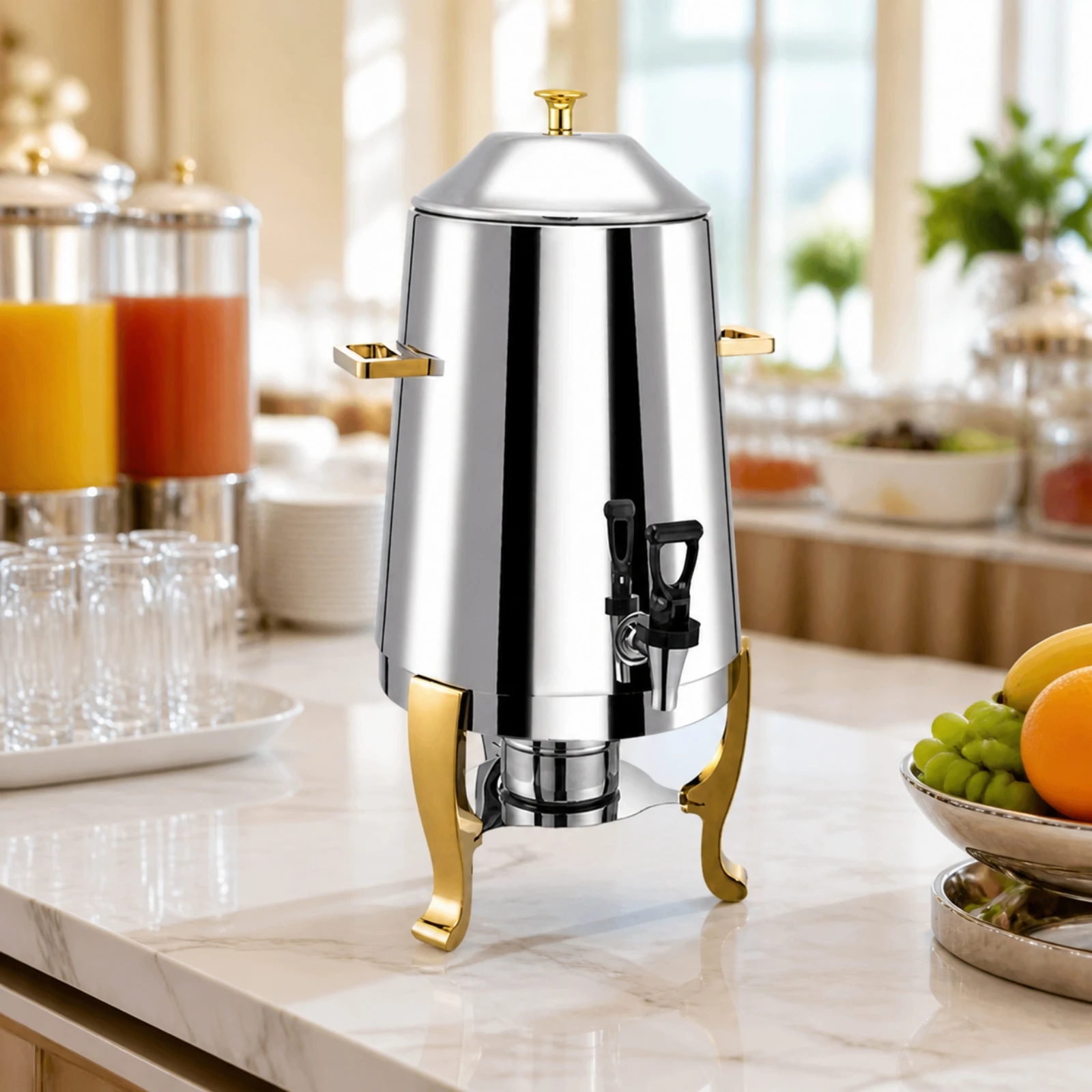 Stainless Steel Drink Dispenser 13L Large Capacity 13 L Stainless Steel Beverage Dispenser Heated Self-Service for Hotel Buffets