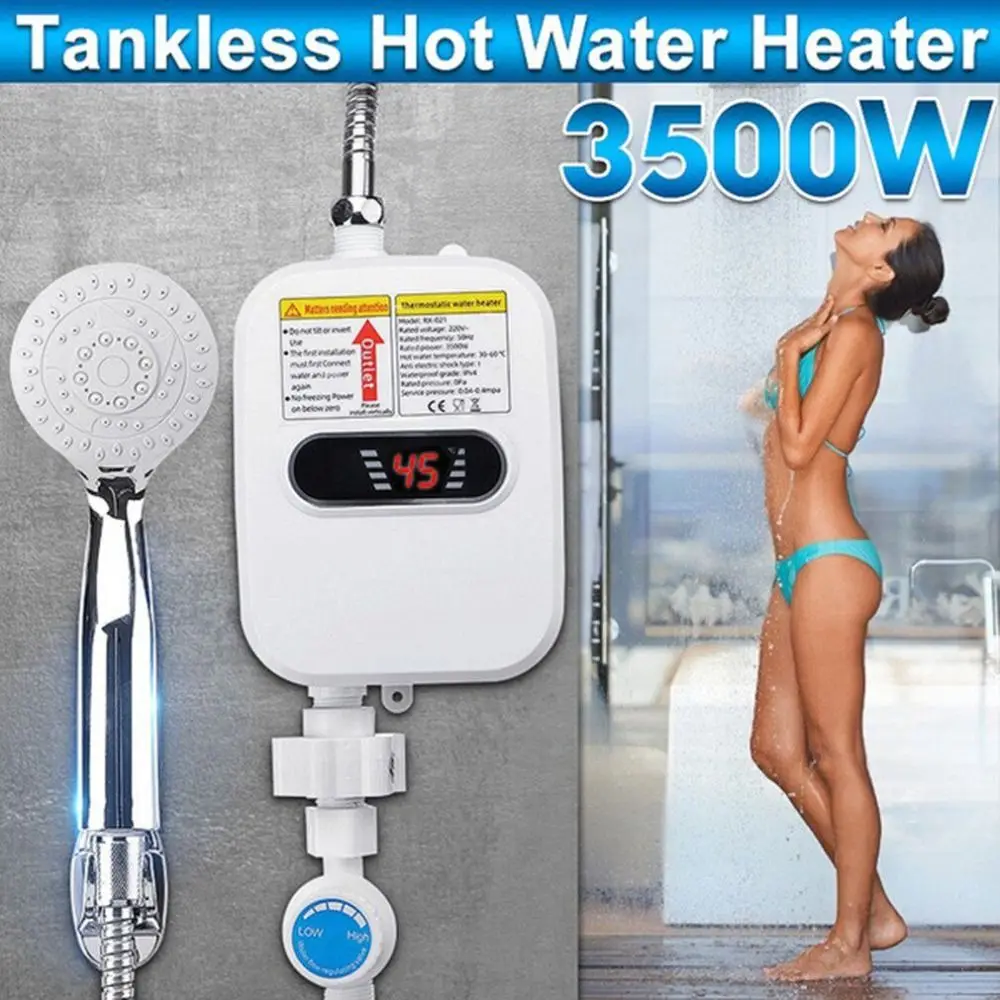 

LCD Temperature Display Instant Electric Water Heater Quick Heating Waterproof Instant Hot Water Heater 3500 W Power Mini Size