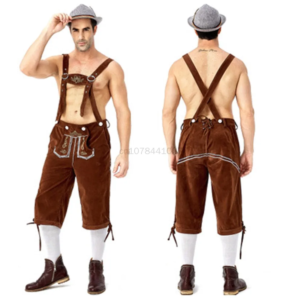 Germany Oktoberfest Beer Man Lederhosen Costume Halloween Bavarian Carnival Party Deluxe Cosplay Suspenders Shorts