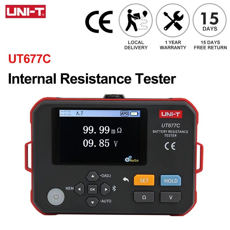 UNI-T Tester rezystancji wewnętrznej UT677C 3Ω 120V Tester izolacji akumulatora Omomierz Bluetooth