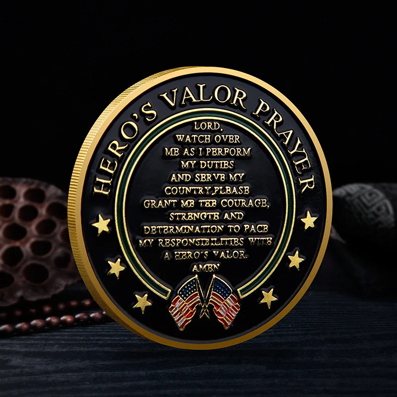 United States Army Souvenirs and Gifts Golden Plted Coins Home Decorations Commemorative Coin Here\'s Valor Prayer