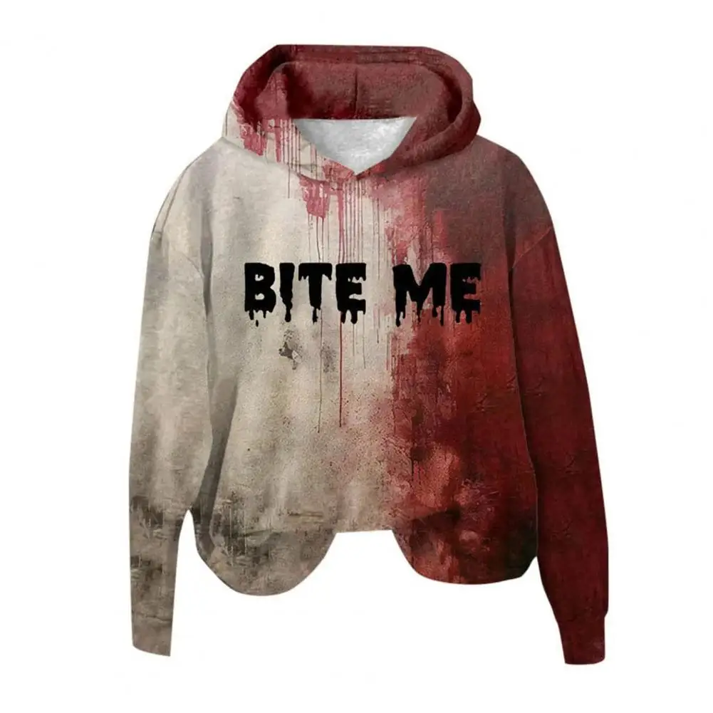 Fashion Women Hoodie 3D Bloodstain Print Halloween Vintage Haunted House Cosplay Top Hooded Long Sleevess Loose Hoodie