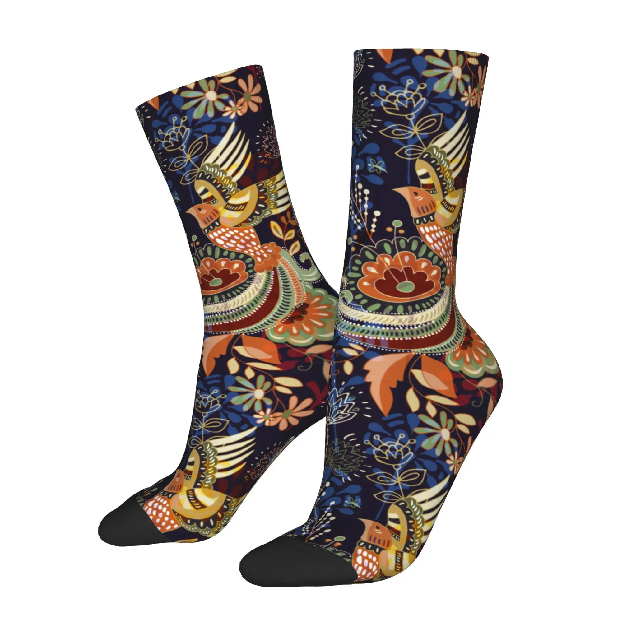 1pc Colorful Floral Birds Pattern Printed Men's Socks  Novelty Hip Hop Harajuku Pattern Crew Sock Casual Gift