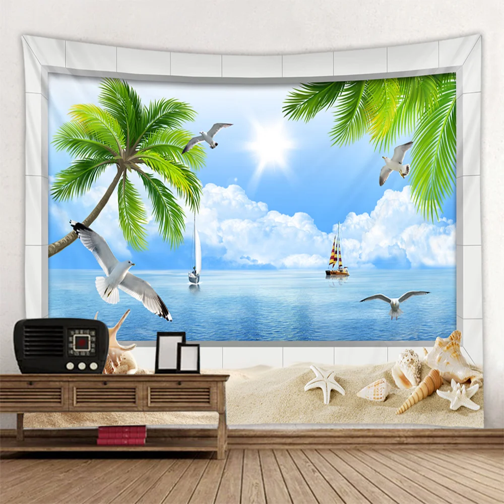 Window landscape printed tapestry hanging on the wall room art decoration hippie bohemian wall decoration home yoga bed sheets