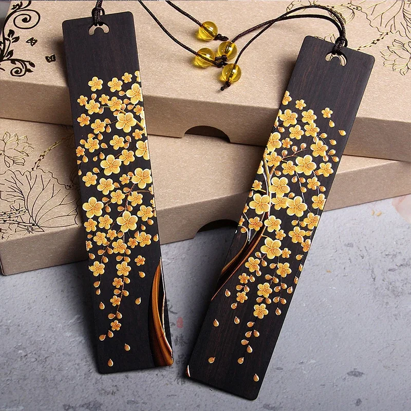 Retro Ebony Painted Golden Tree Wooden Bookmark Creative Chinese Style Pagination Mark Reading Book Tool School Gifts Stationery