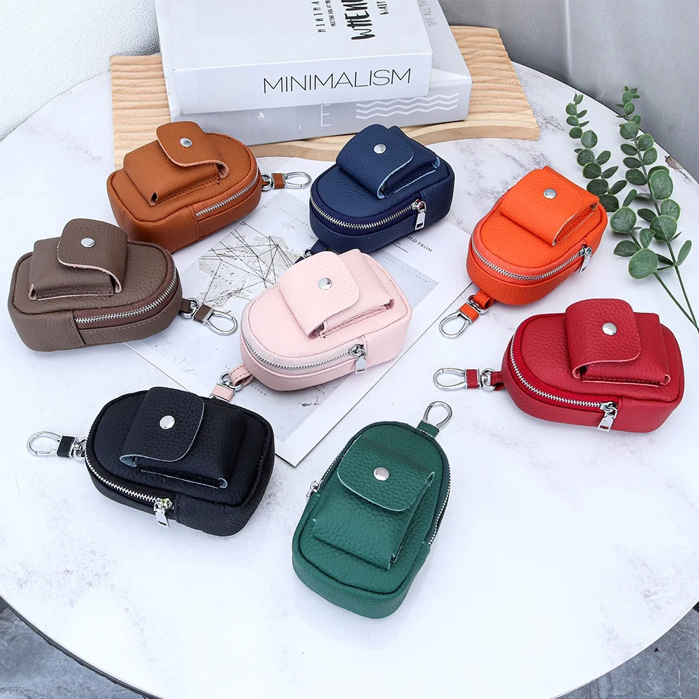

Top Layer Cowhide Waist Hanging Key Pouch Simple Small Earphone Storage Bag Genuine Leather Coin Purse Key Chain Wallet