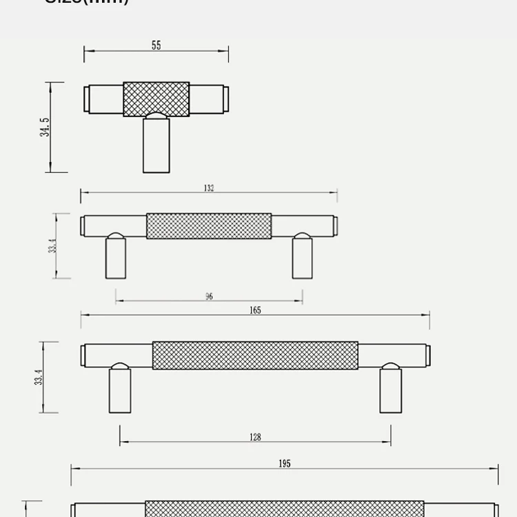 Dooroom Möbelgriffe aus massivem Messing, Kreuzrändelung, Schrank, Kleiderschrank, Kommode, Schuhschublade, Schrankknöpfe, T-Bar-Hardware-Griff – Detail 3