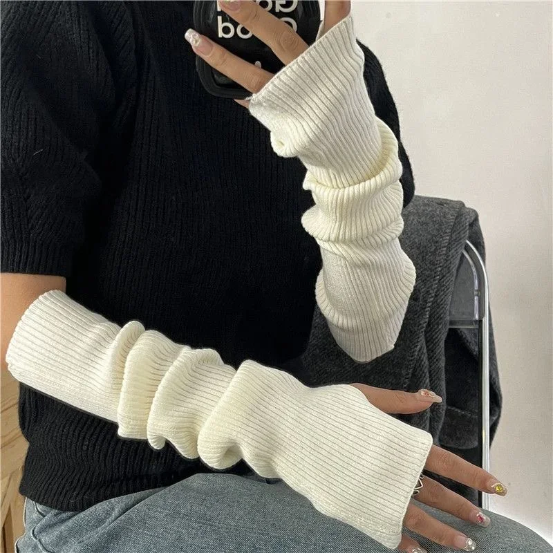 Y2K Fingerless Mittens Women Knitted Gloves Cosplay Anime Gloves Winter Arm Warmers Punk Gothic Harajuku Knit Mitten Arm Sleeves