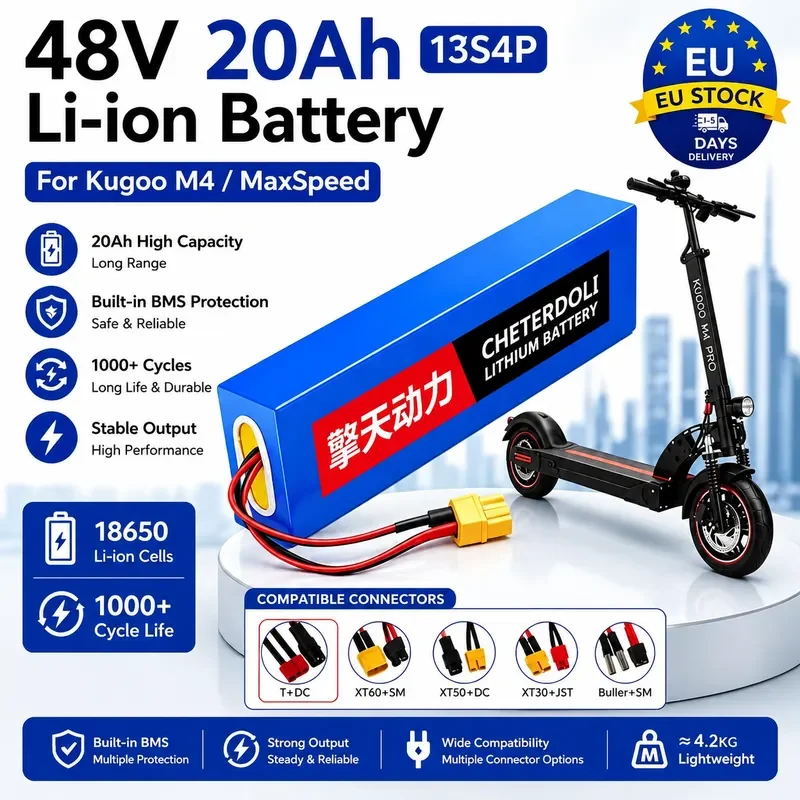 48V 20Ah 13S4P Electric Scooter Battery Pack with Smart BMS Rechargeable Replacement for Kugoo M4 M4 Pro MaxSpeed 48V