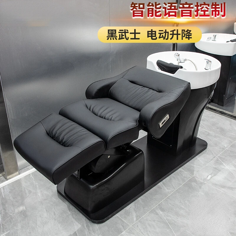 Electric lifting hair salon shampoo bed, semi lying ceramic deep basin flushing bed