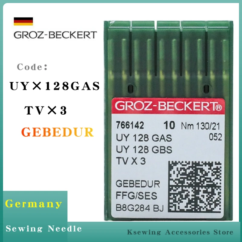 10PCS(1 Pack) UY128GAS Gebedur Heat Proof Titanium Groz-Beckert Needle For Industrial Coverstitch (Flatlock) Sewing Machine TVX3