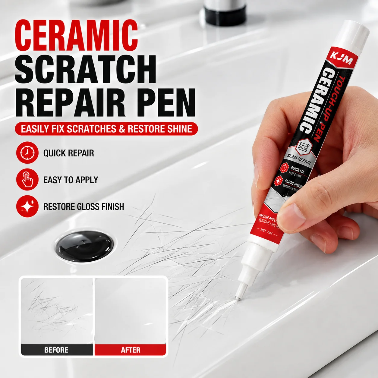Ceramic Repair Pen Black Scratch Removal For Washbasin Bathtub Toilet Floor Glaze Renovation Teapot Correction Tool