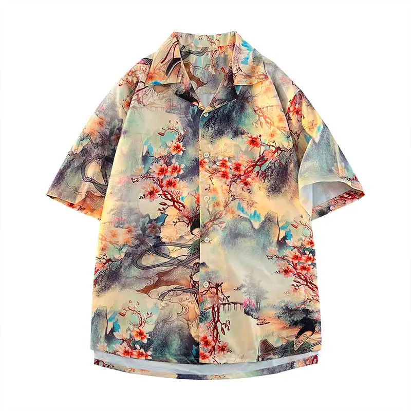 

Men's Fashion Shirt Short Sleeve Printed Summer Shirts Turn-down Collar Beach Shirts Casual Tee Shirt Couple Tops