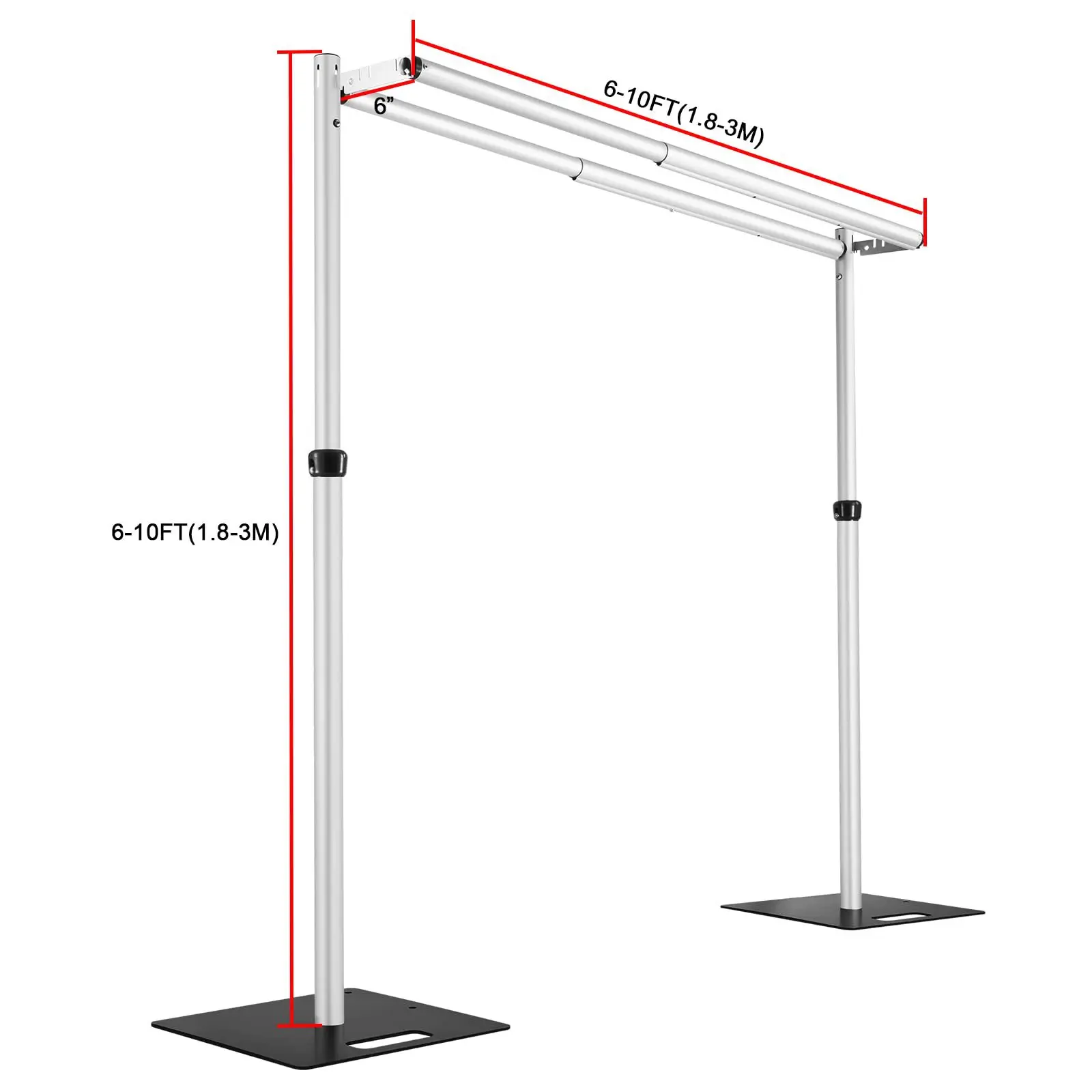 3Mx6M Adjustable Double Crossbar Pipe&Drape Backdrop Stand Suitable for Wedding Ceremony Curtain Decor Portable Aluminum Stand