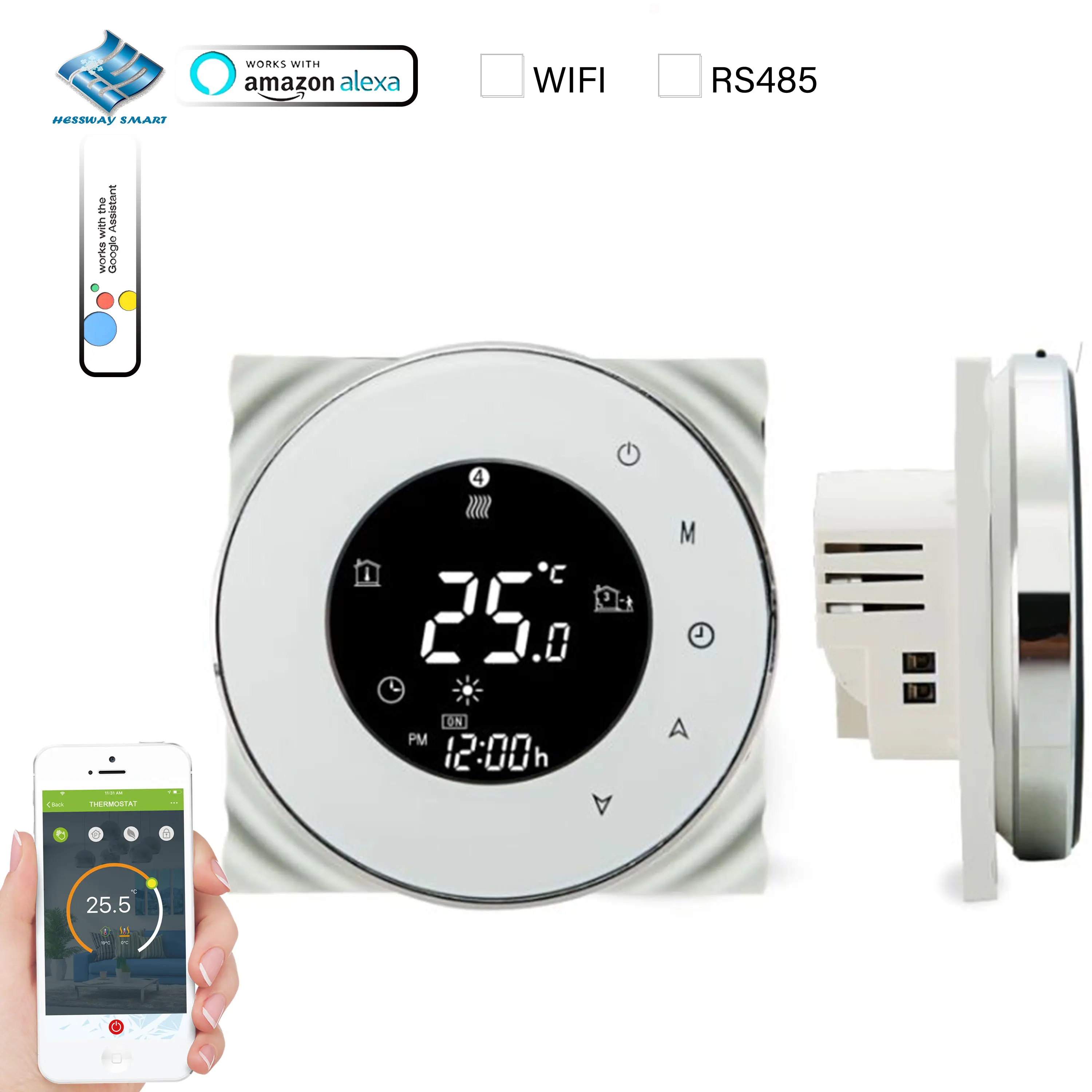 WiFi Thermostat Dry Contact Relay & Switch for Floor/Electric/Gas/Water Heating 16A 4KW with RS485/Modbus Multi-Protocol