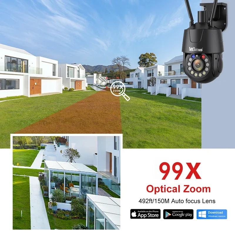 Wistino 8MP في الهواء الطلق 99X التكبير UHD كاميرا متحركة كشف الحركة اللون للرؤية الليلية قبة معدنية كاميرا مراقبة تعمل بالواي فاي