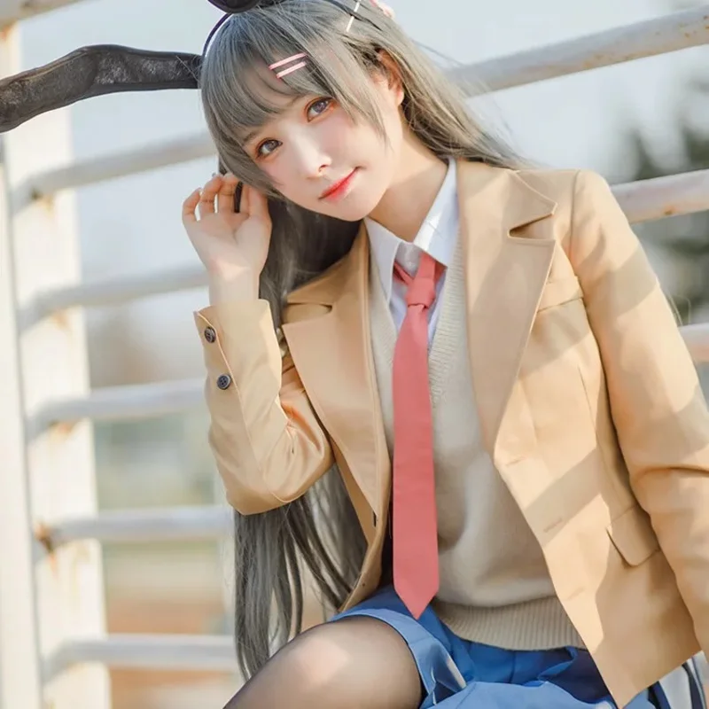 Sakurajima Mai Cosplay Costume Wig Seishun Buta Yarou Women School Uniform Halloween Carnival High School Girls Party Suits