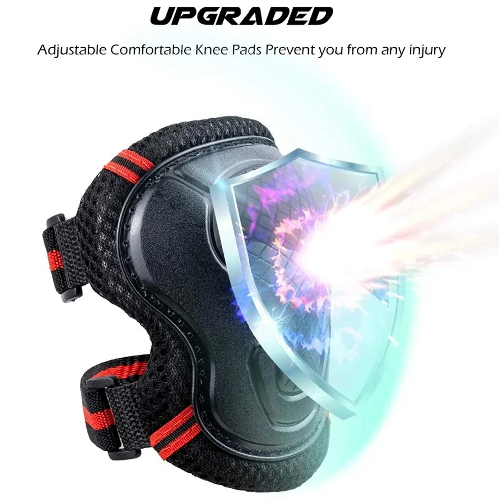 6PCS Reflective Adjustable Knee Elbow Wrist Pads Set Protective Gear for Skateboarding Rollerblading Cycling Scooter Adults