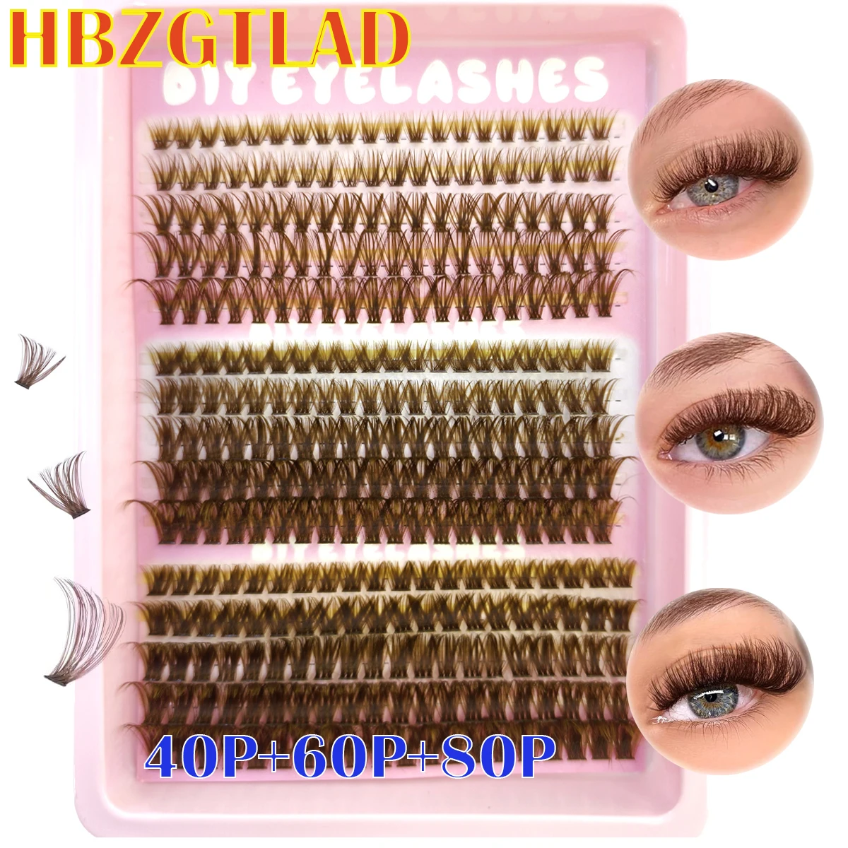 HBZGTLAD 40P-120P Brown Eyelash Spikes Clusters Naturally 240 Clusters Faux Cils Eyelash Extensions Wispy Lashes