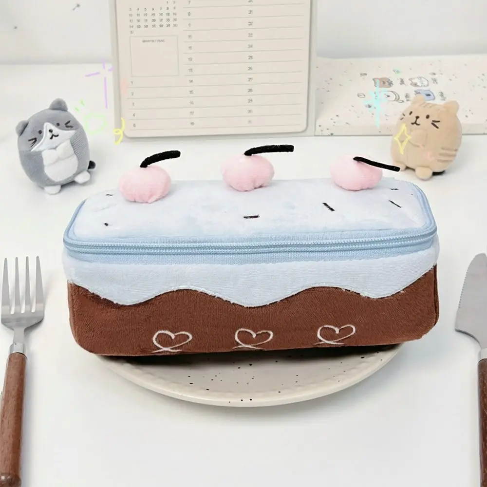 Robustes Federmäppchen mit großem Fassungsvermögen, Kirschkuchen-Design, weiche Federtasche, Organizer-Tasche für Schreibwaren, Schule, Büro