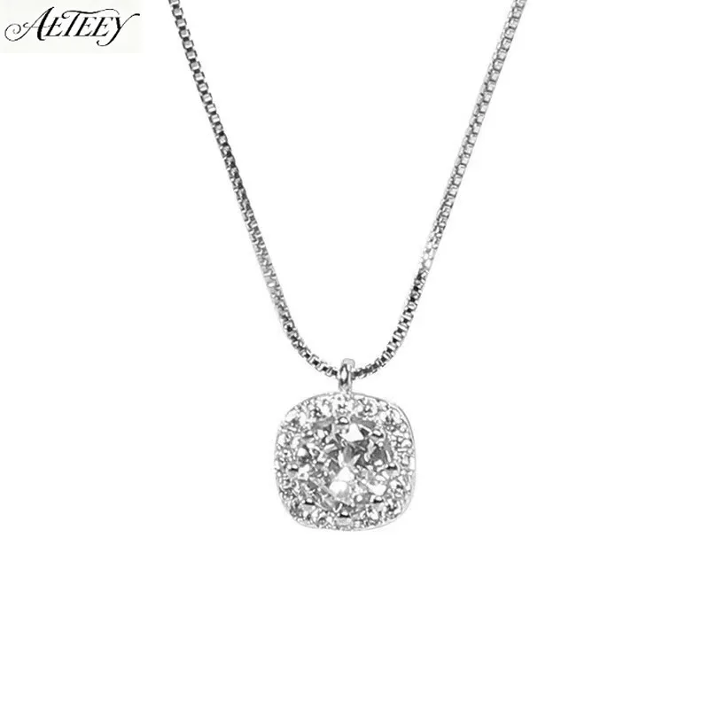 AETEEY S925 Sterling Silver 2 Carat Small Square Necklace Niche Minimalist Light Luxury Women Clavicle Chain