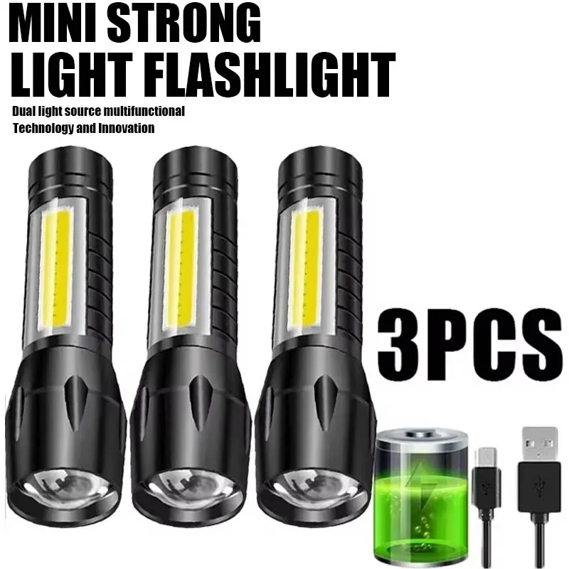

1/3/5/7/9pcs Mini Strong LED Flashlight Rechargeable Zoom Tactical Torch Waterproof Outdoor Camping Emergency Lighting Spotlight