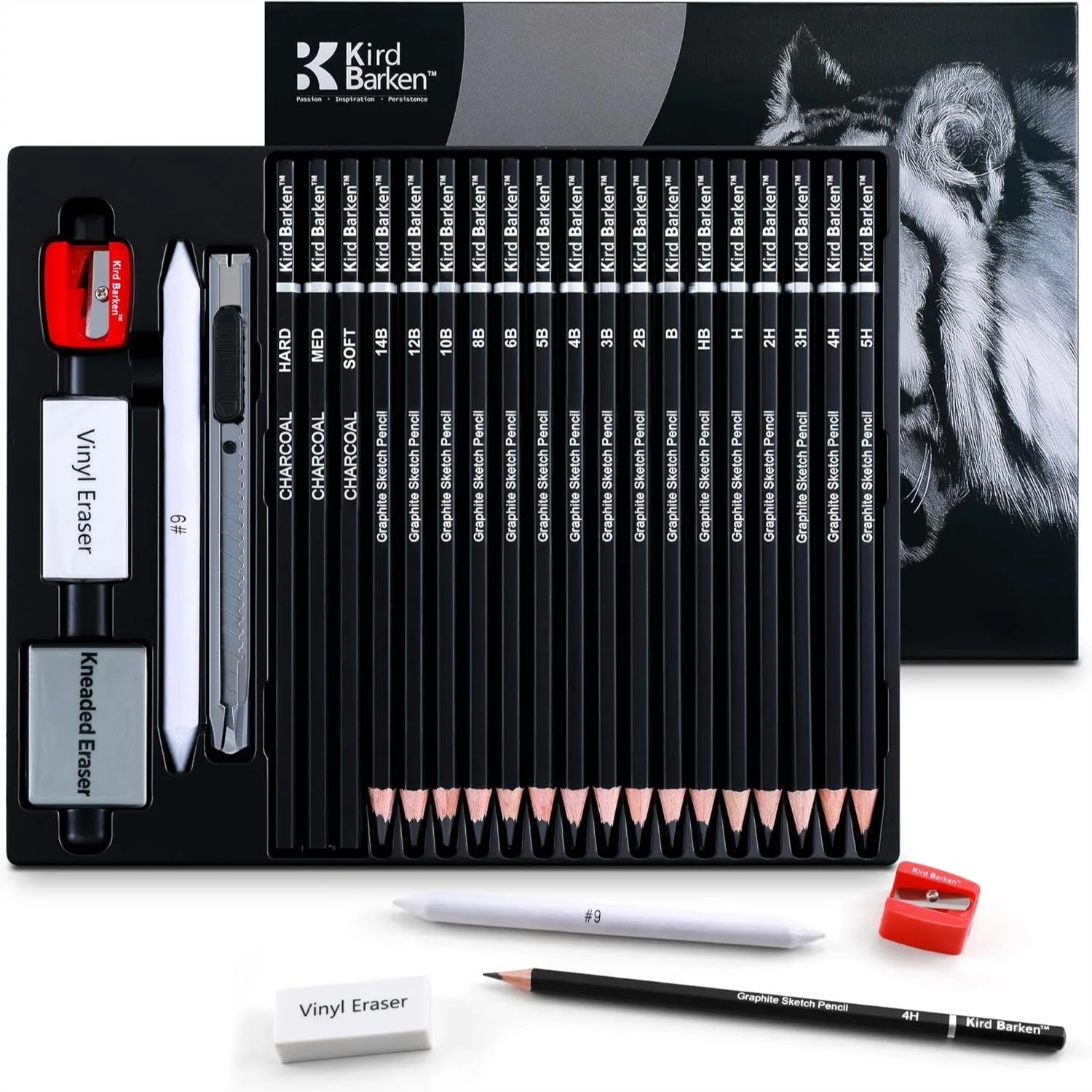 

Professional Sketch Pencil Set – 24PCS 5H to 14B Graphite & Charcoal Art Supplies Kit with Erasers, Sharpener, Knife for Artists