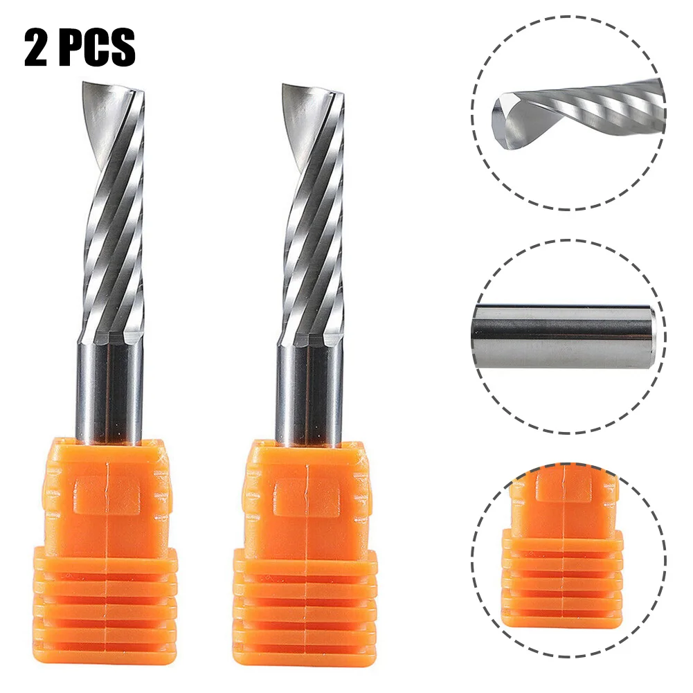 2Pcs 6mm Single Flute Spiral End Mill Carbide Router Bits For Aluminium 6*22mm Power Tool Acrylic, PVC, Wood Drilling End Mills