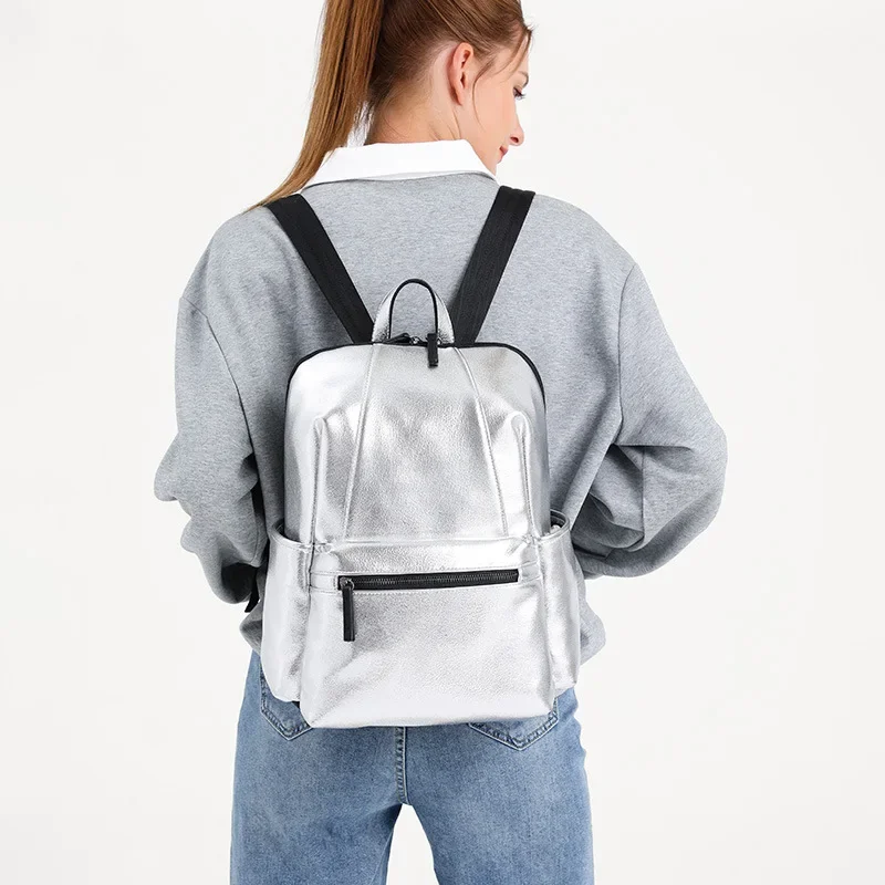 

New Arrival Women's Silver Backpack with Unique Design and Trendy Style