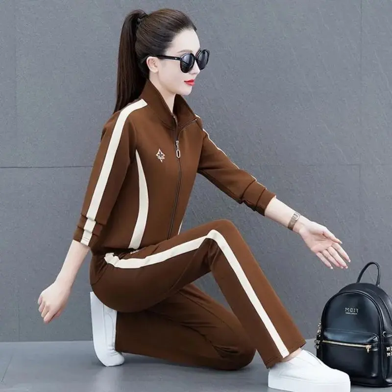 Women\'s Sportswear Suit Spring And Autumn Clothing 2024 New Fashion Leisure Tracksuit For Woman Crop Top Pants 2 Two Pieces Sets