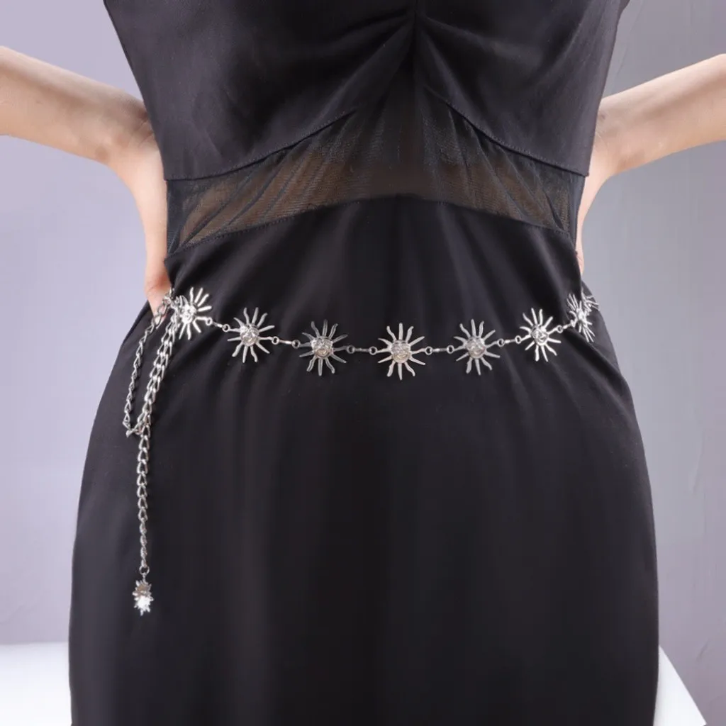Women Fashion Belt Hip Hop High Waist Gold Silver Color Vortex Sun Chain Chunky Fringes Waist Chain Corset Chain Belt view 3