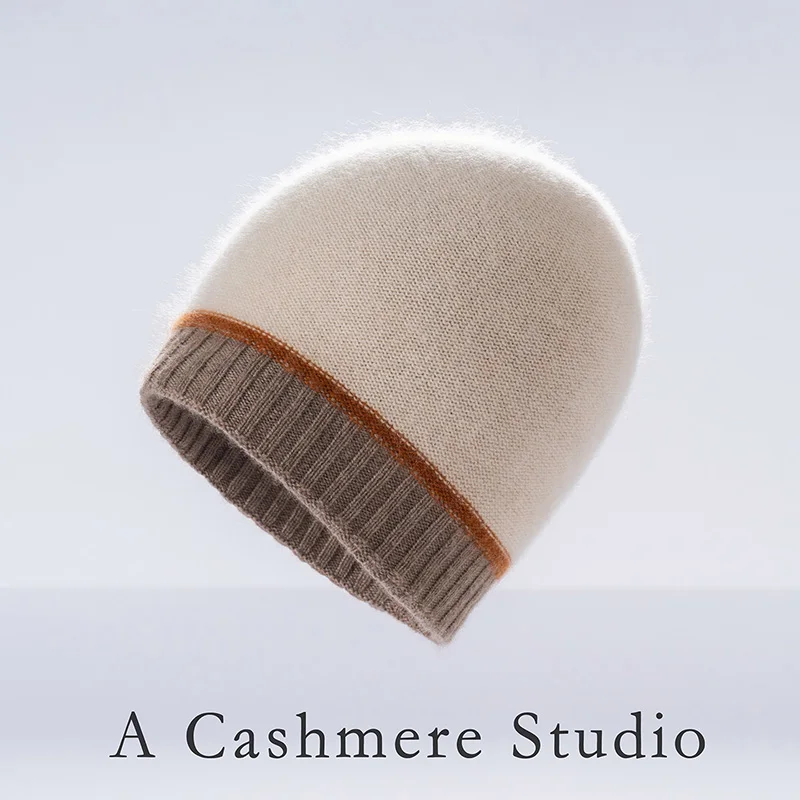

Women and Man 100% Cashmere Hat Keep Warm Autumn Winter Soft Thick Double-layer tricolor hat Cashmere Knitted Hat