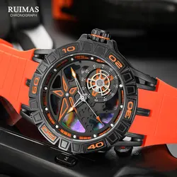 MEGIR&RUIMAS Orange Quartz Watch for Men Fashion Military Sport Waterproof Wristwatch with Silicone Strap Luminous Hands 337