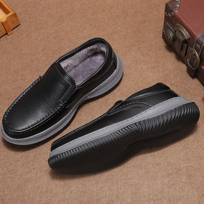 

Теплая зимняя хлопковая обувь из воловьей кожи с внутренним слоем из чистой шерсти, повседневная рабочая обувь на толстой подошве и утолщенной подошве