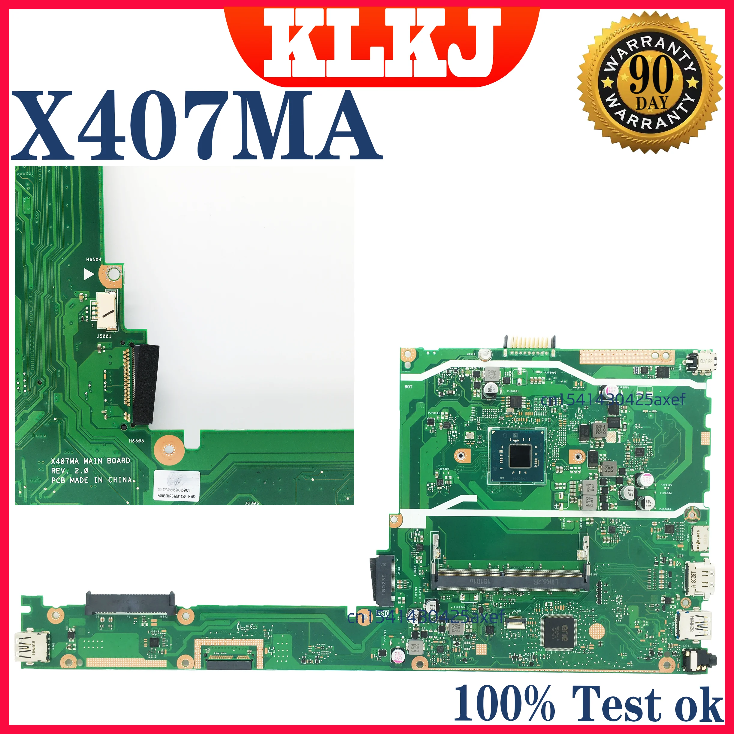 Placa base para ordenador portátil Dinzi X407MA para ASUS VivoBook 14 X407M F407MA F407M Y4000MA placa base Pentium DDR4 N5000 N4000 N4100 100% OK