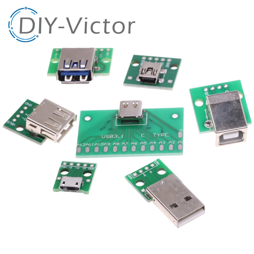 5pcs USB Male Connector / MINI MICRO USB to DIP Adapter female connector 2.54 Connector B Type-C USB2.0 3.0 Female PCB Converter