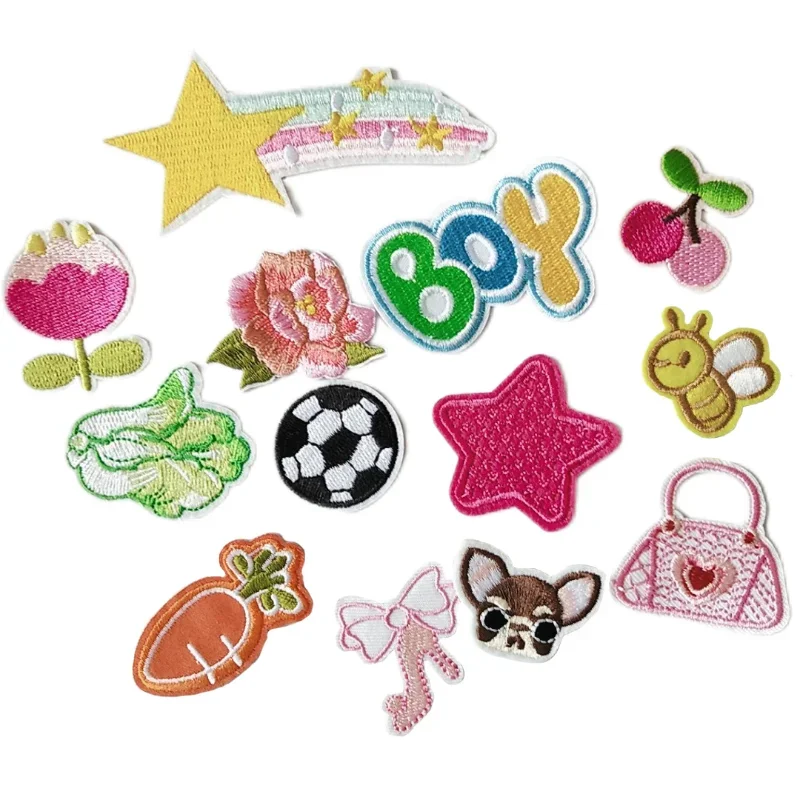 

50pcs/Lot Luxury Embroidery Patch Bear Rabbit Bee Elephant Bud Dog Rainbow Cherry Boat Clothing Decoration Accessory Applique