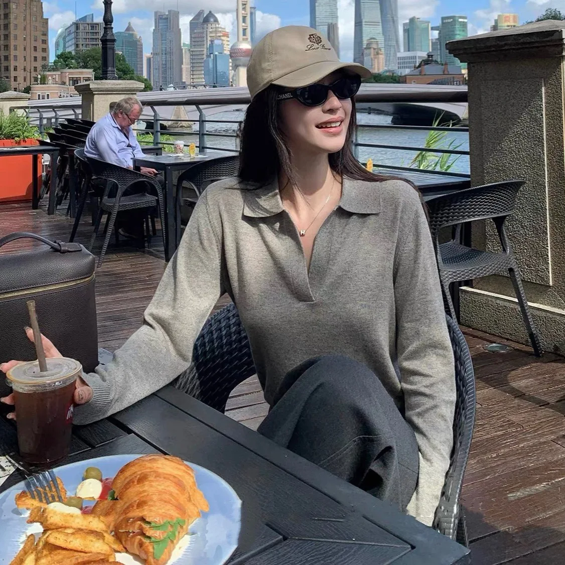 

Best Seller! Women's Quiet Luxury Polo Neck Knit Sweater | Effortless V-Neck Long-Sleeve Top for Smart Casual