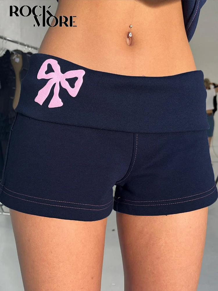 Rockmore Kawaii Bow Print Mini Shorts Low Rise Bottoms Korean Casual Knit Skinny Women Panties Y2K Aesthetic Hot Girl Short Pant