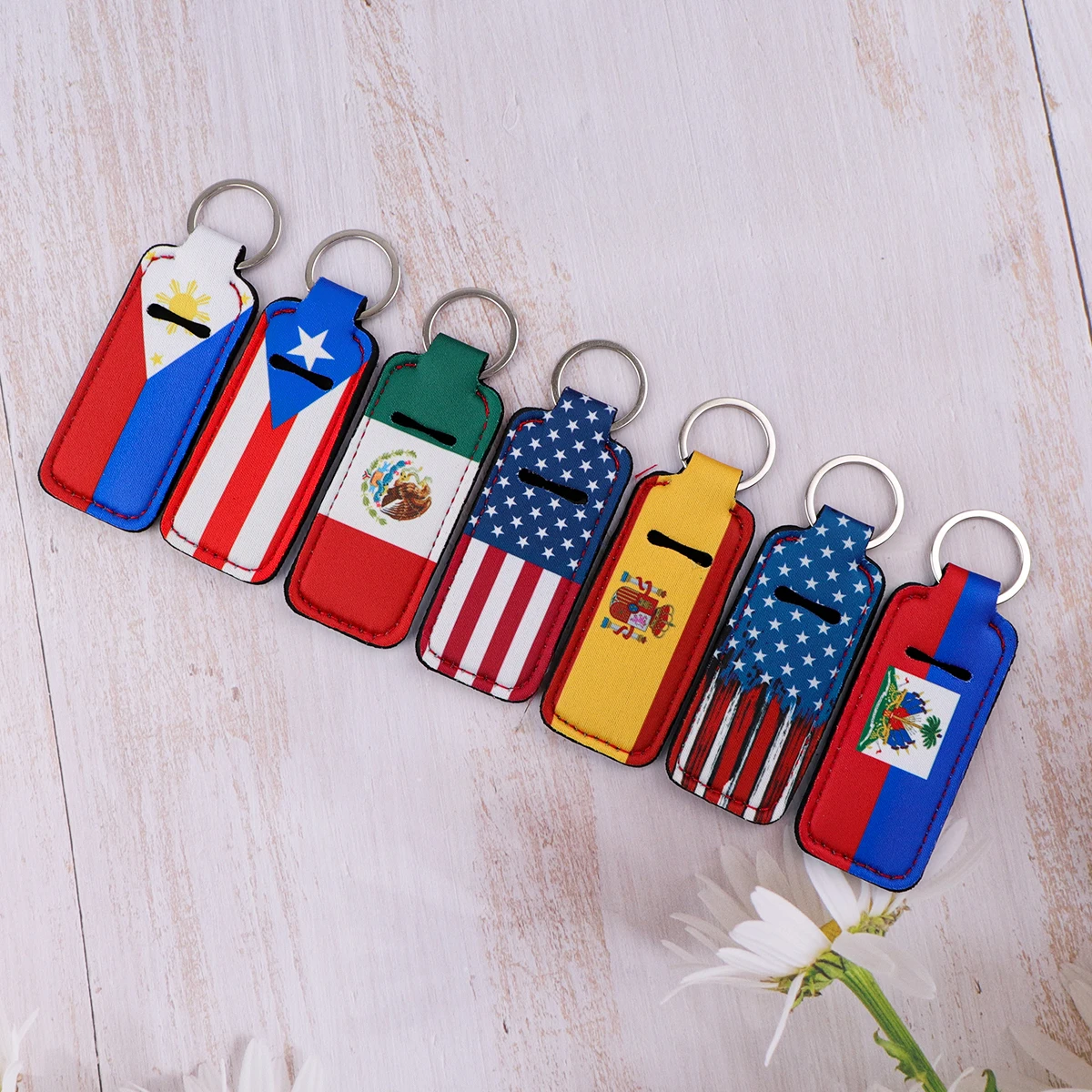 Mexico Spain Flag Lip Balm Holder Keychain Clip On Lipstick Sleeve Stainless Steel Keyring Travel Accessories Women Gifts