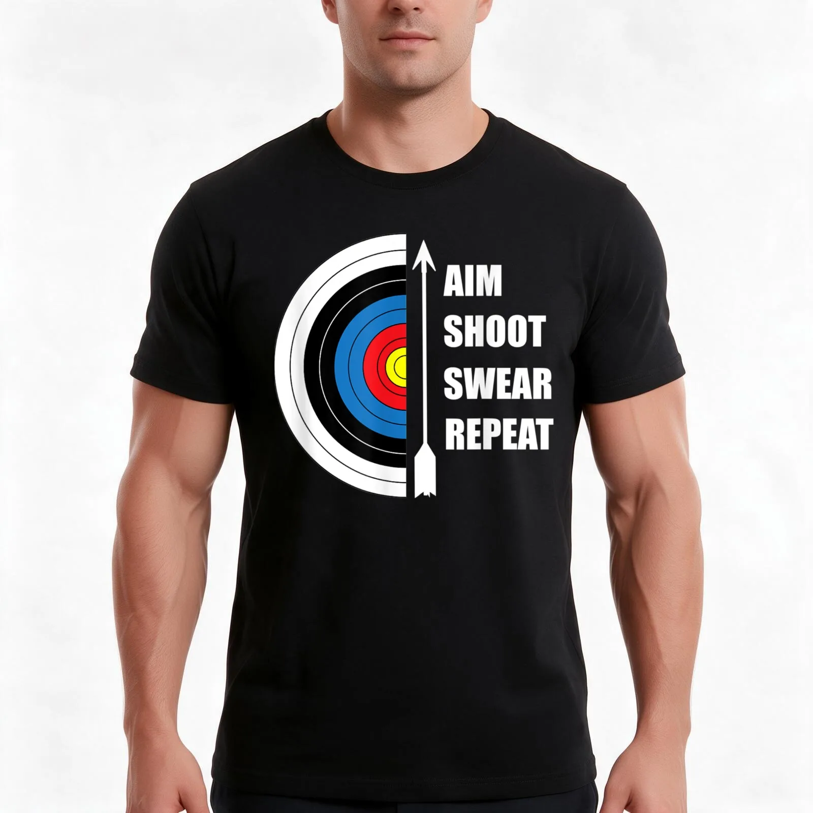 Archery Aim Shoot Swear Repeat Target Arrow Funny T-Shirt Summer Casual Cotton Tee Oversized Streetwear Tops Unisex Men Women