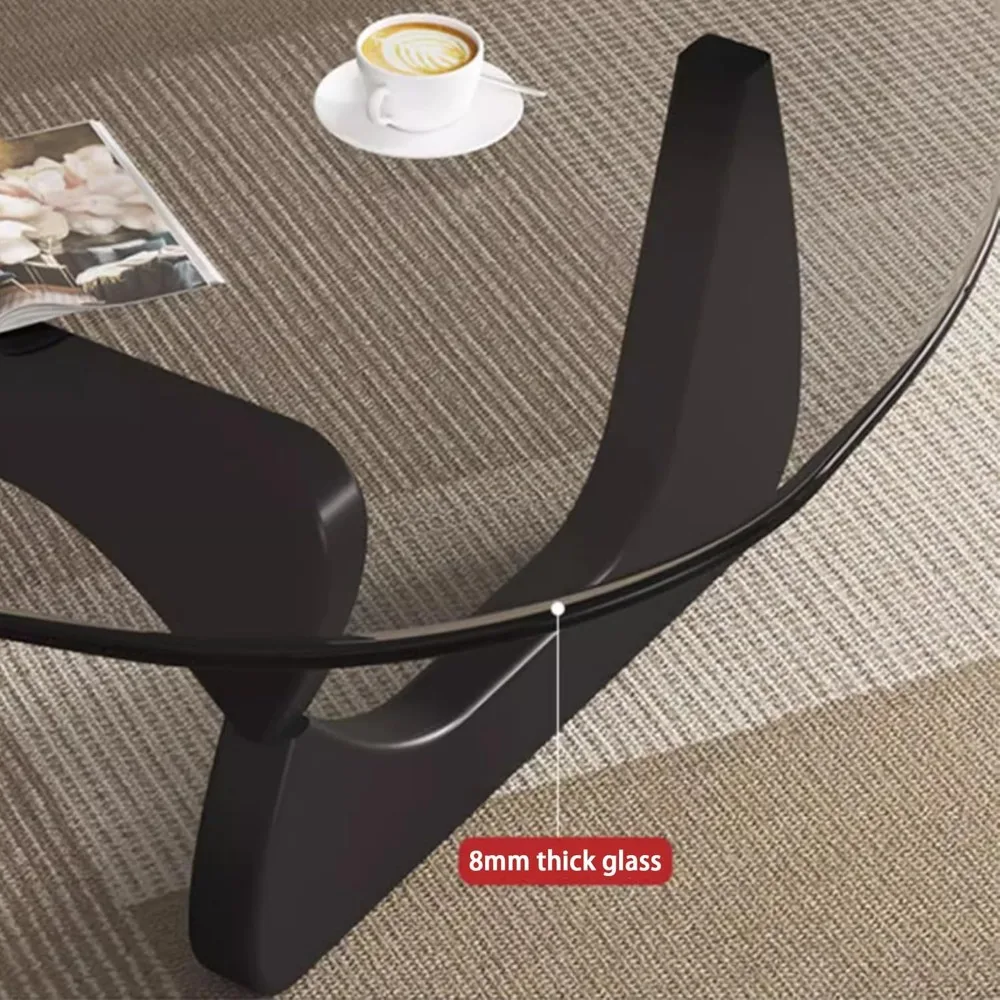 طاولة قهوة زجاجية تجريدية مستديرة، قطر 32.68 × 22.44 عرض × 15.75 ارتفاع، غرفة معيشة حديثة وأثاث المكاتب المنزلية #4