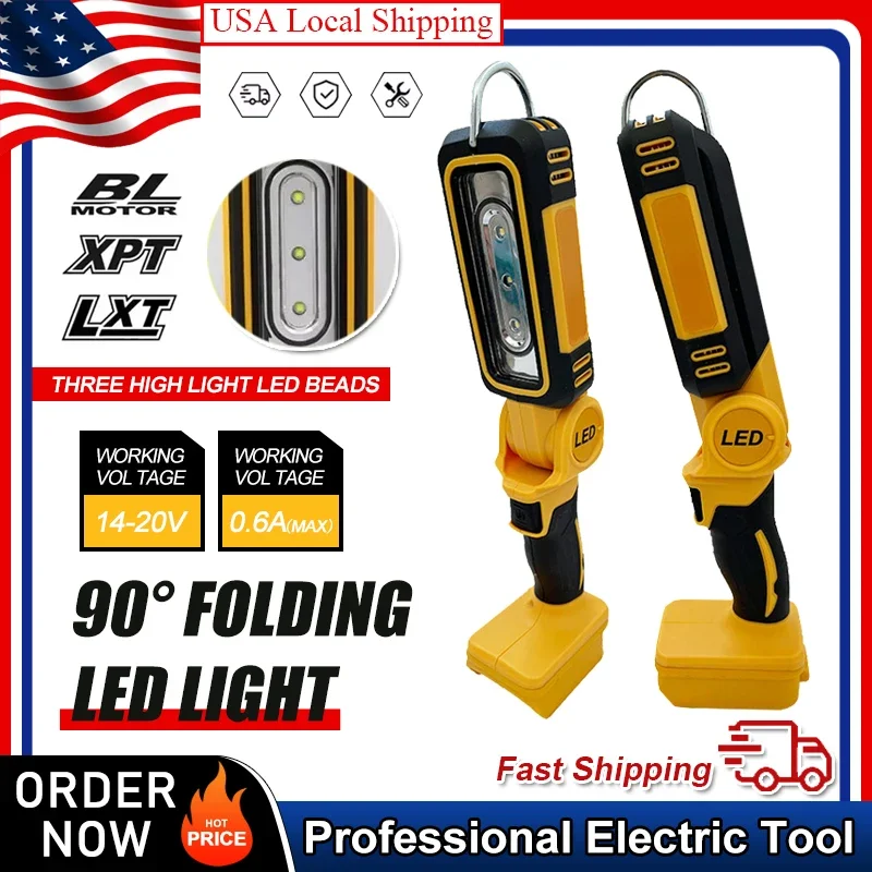 

Fit DEWALT 20V Lithium Battery 90 Degree Multifunctional Folding Work Light Portable Camping Light Emergency Flashlight