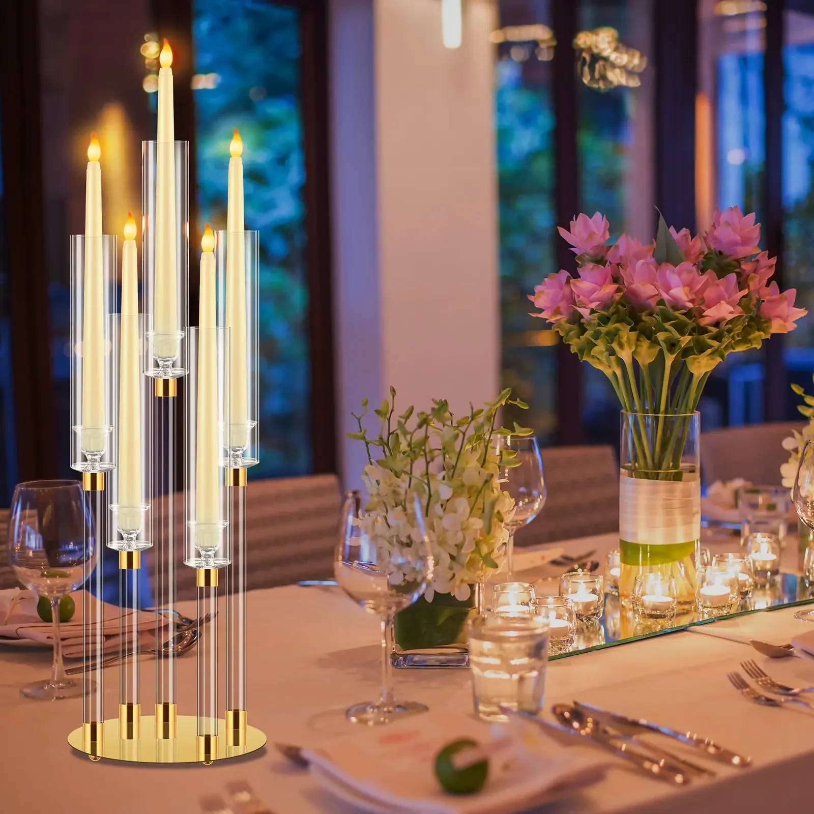 1pc, 5 Arms Acrylic Candelabra Centerpieces for Tables Clear Candelabra Candle Candlesticks Holder Wedding Dinner Party