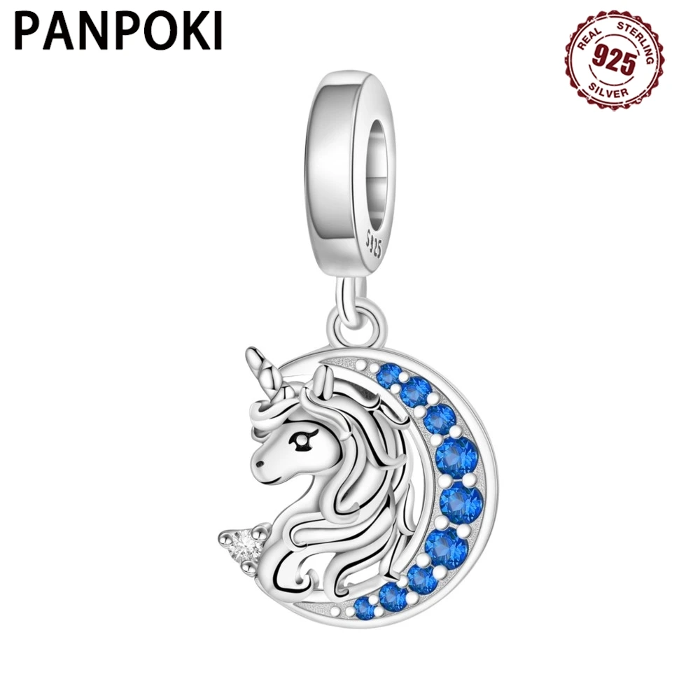 

Hot 925 Sterling Silver Blue Moon Unicorn Pendants Bracelet Charms Fit Women Jewelry Party Beads DIY Exquisite Gifts Accessories