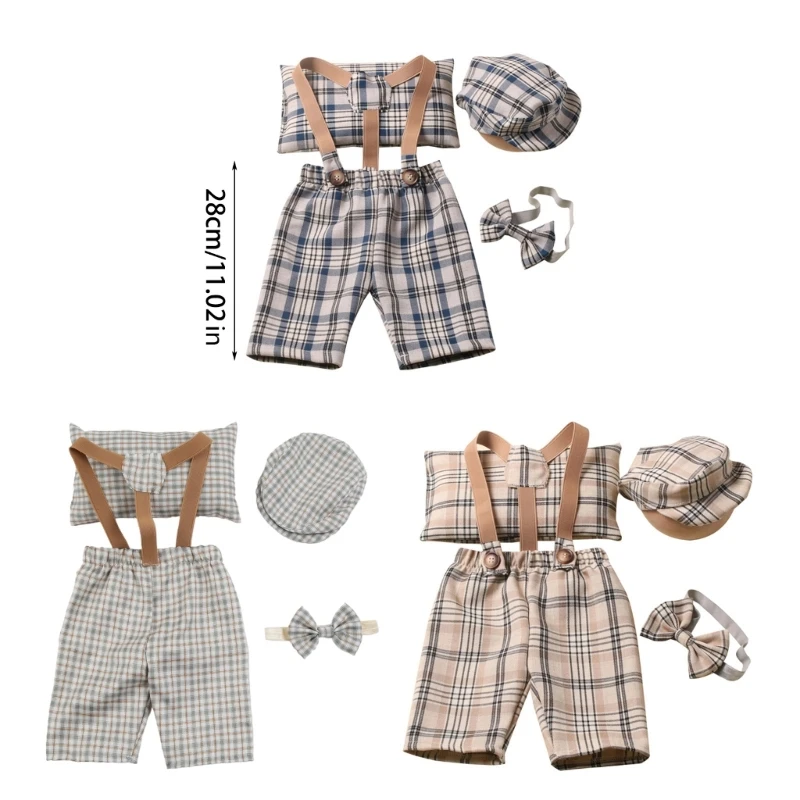 97BE Infant Photo Costume Hat & 90s Uniform Pants Photo Clothes Newborn Shower Gift