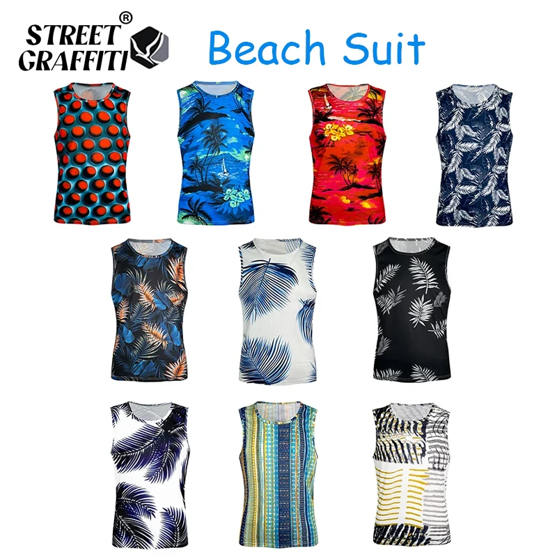 

10PCS 2025 Men Summer Breathable Attract the Attention Casual Sleeveless Printing Ice Silk Round Neck Sports Vest