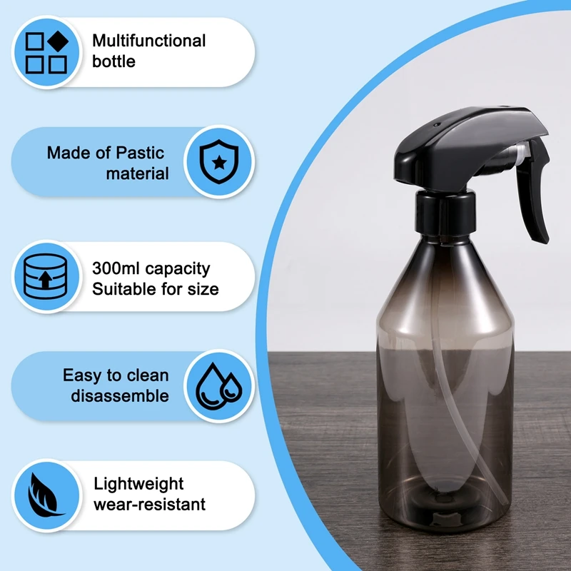 Plastic Spray Bottles For Cleaning Solutions,10OZ Reusable Empty Container With Durable Black Trigger Sprayer, 3Pack