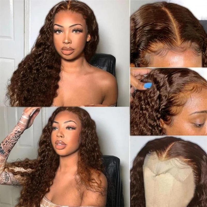 Perruque caution Curly Deep Curly HD Lace Front Wig, Cheveux 100% Naturels, Brun Chocolat, 13x6, 13x4, 30 Pouces