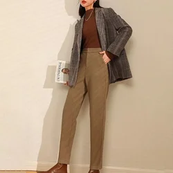 Autumn and Winter Women's Solid Colors Slim Button Halun Pants Plus Size High Waist Woolen Appear Thin Fashion Commuter Trousers
